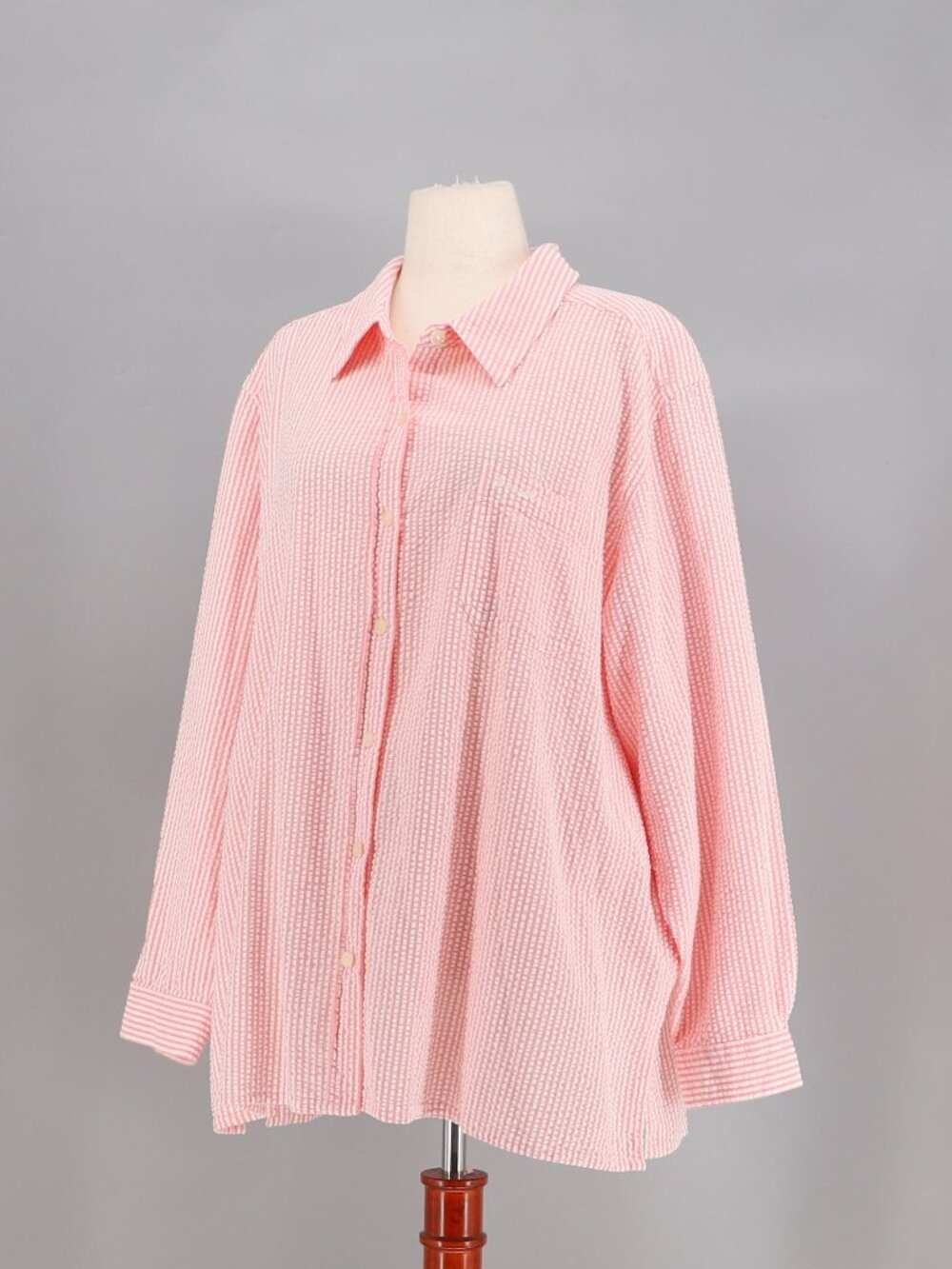 DENIM & CO Women's Pink Seersucker Long Sleeve Button Up Shirt Size 3X - Picture 2 of 5